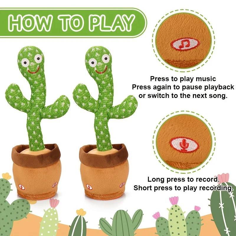 Juguete de Cactus que canta bailando, planta animada divertida con música, luces LED, regalo para niños y adultos, alivio del estrés