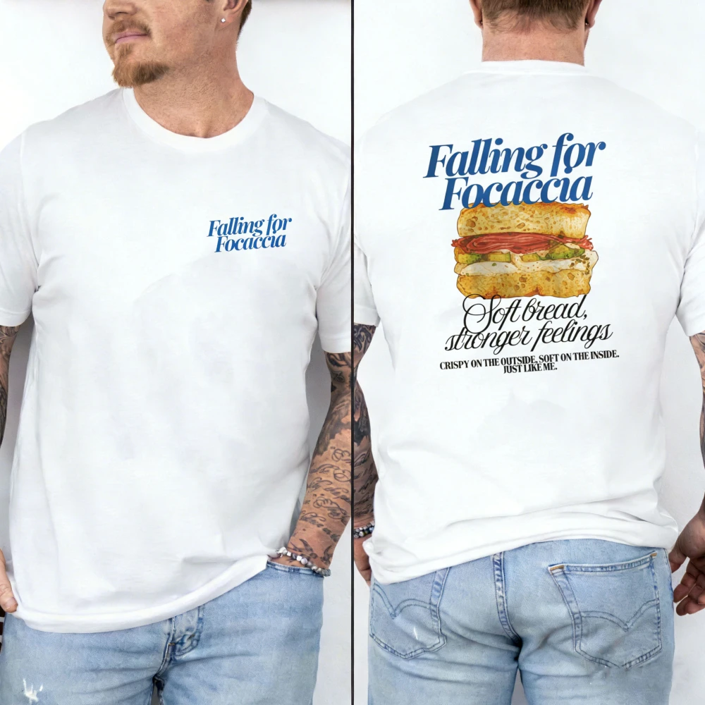 Falling for Focaccia Tshirt, Italian Focaccia Bread Tee Bakery Food Graphic Foodie Casual Top Sandwich Lover Shirt Vintage Tees