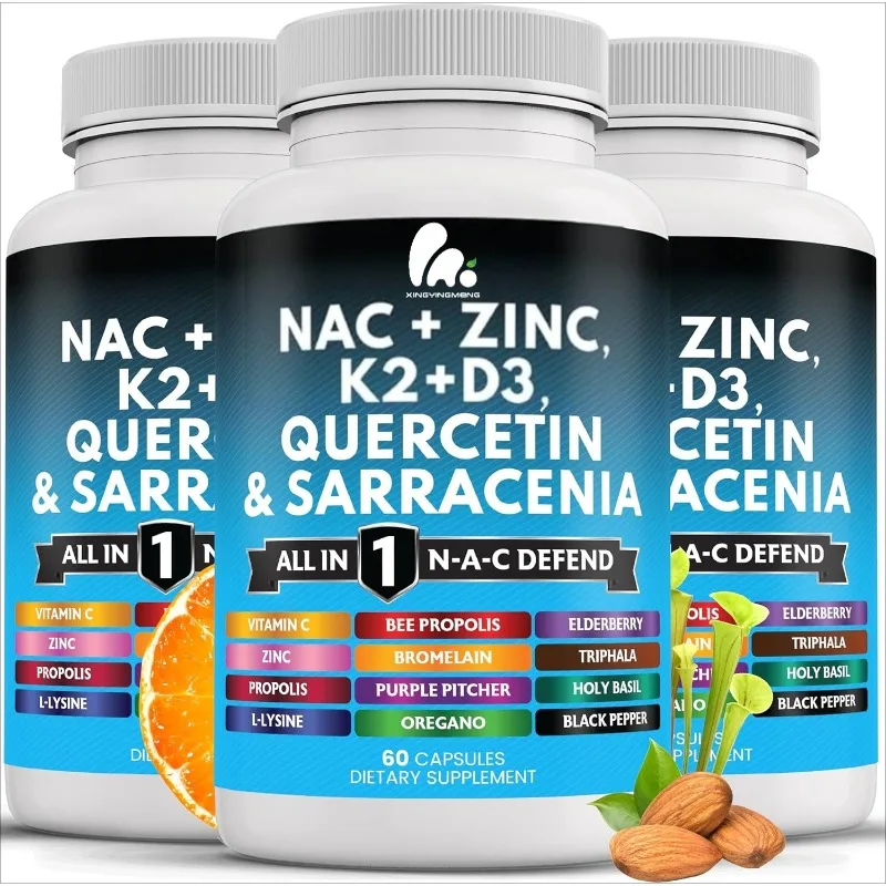 

Nac Supplements содержит витамин D3, K2, цинк, Quercetin, Elderberry, Propolis, Bromelain и Lysine-60 капсул