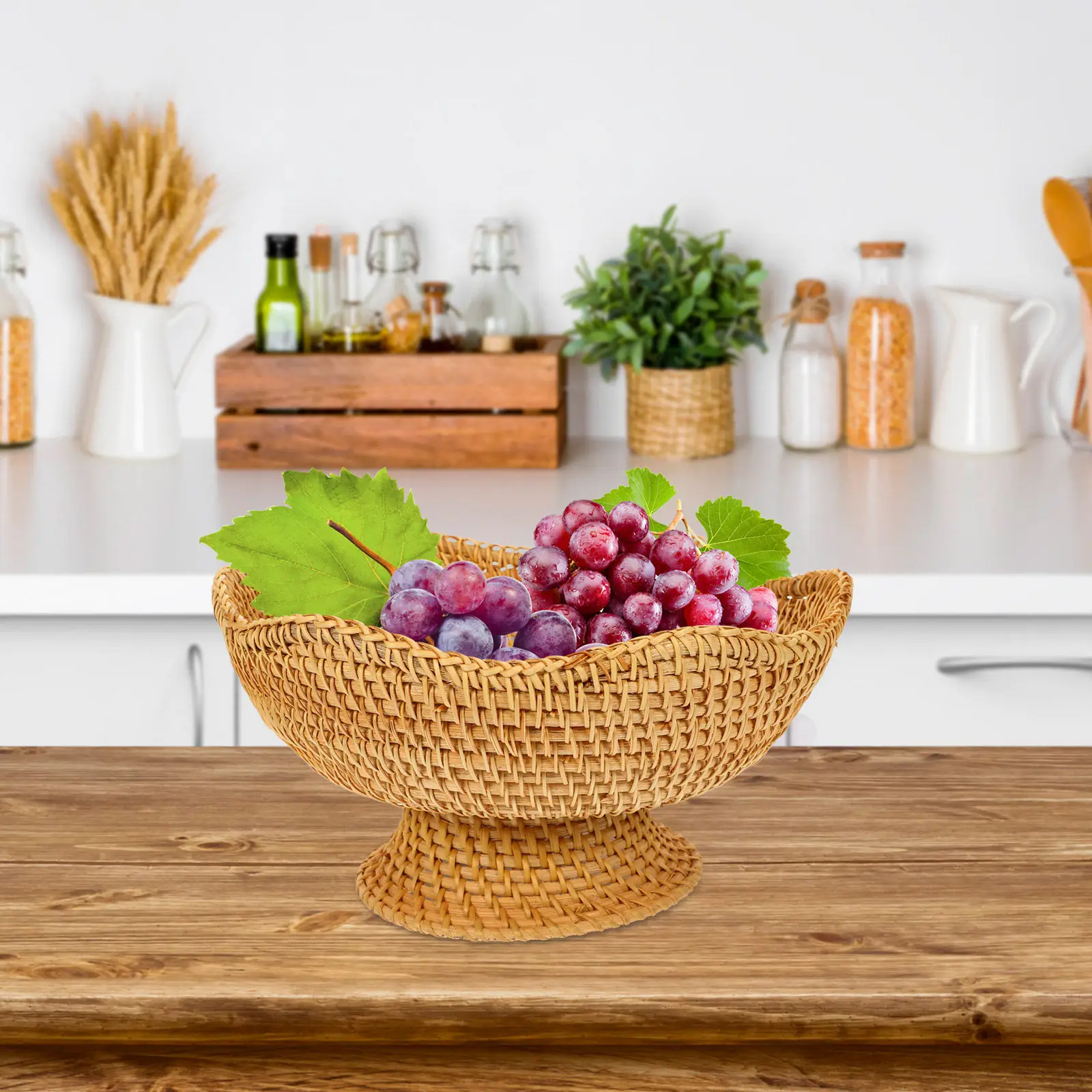 Small Round Rattan Fruit Basket Handwoven Desktop Storage Organizer for Keys Cosmetics Snacks Home Kitchen Table