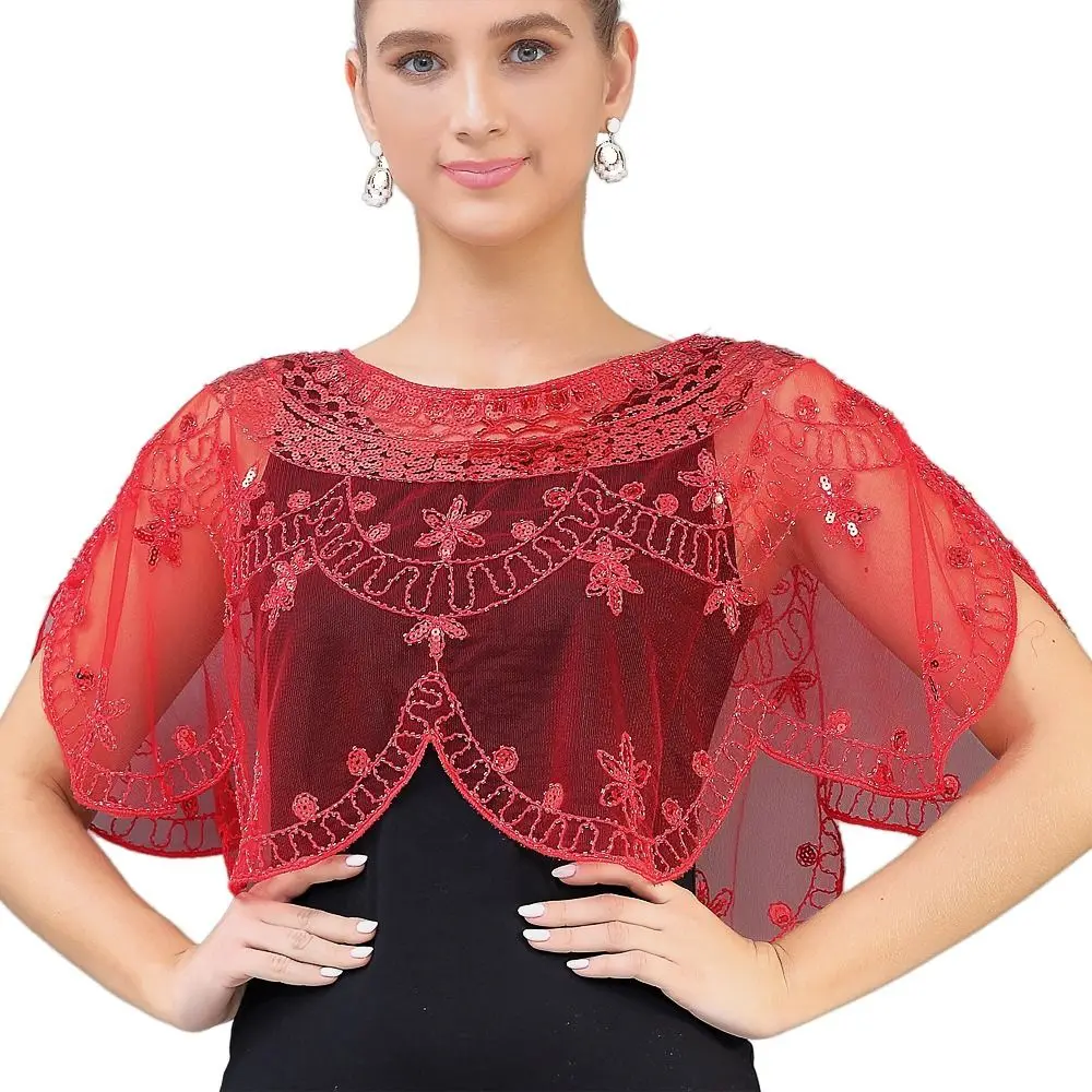 شبكة الدانتيل الكتف غزل شفاف الترتر أوشحة الزفاف شال التطريز زهرة فستان ديكور مساء الرؤوس الزفاف #1