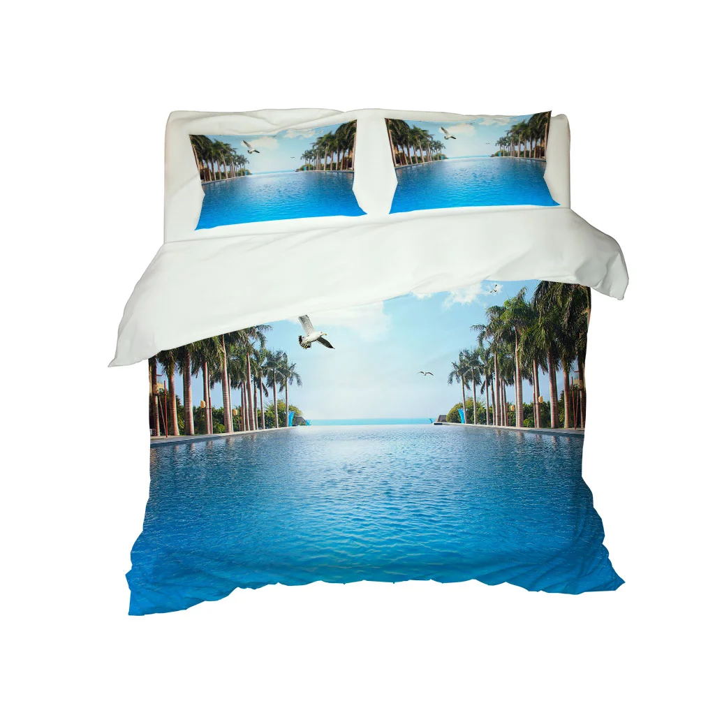 

HUANZHUANG Bedding Set Duvet Cover For Kids Boy Bedroom Blue Pond 3 Pieces Single Double Twin Full Queen Size 2 Pillow Shams