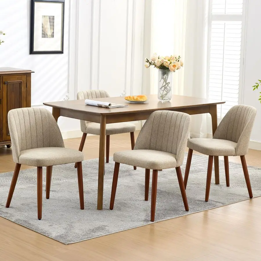 

Dining Chairs Set of 4, Upholstered Kitchen Dining Room Chairs with Padded Seat and Wood Legs, Modern Fabric Side Dinner Chair f