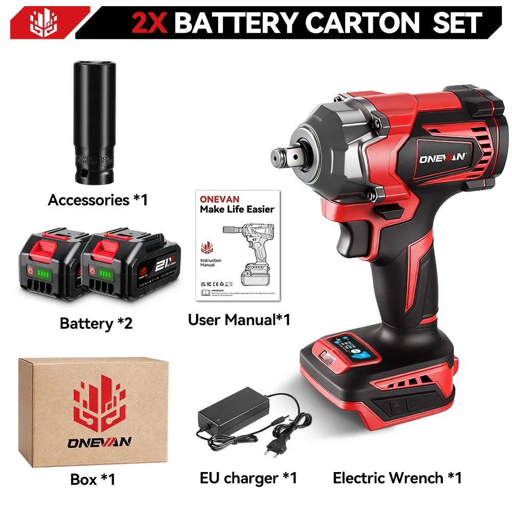 ONEVAN 1200N.M Borstelloze 1/2 inch Elektrische Slagmoersleutel 3 Functie Accuboormachine Schroevendraaier Gereedschap Voor Makita 18 V Batterij Pin