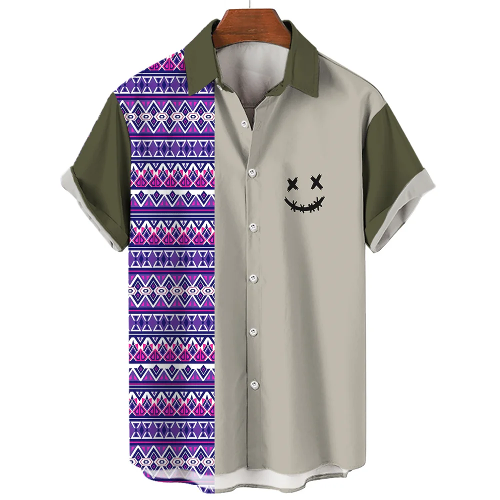 Chest Smiley Face Pattern Totem Print Multicolor Men's Short Sleeve Shirt Summer Fashion Daily Casual Street Wear Oversized Tops