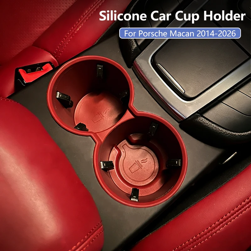 

Silicone Car Cup Holder For Porsche Macan 2014-2026 Center Console Drink Insert Coaster Organizer For Porsche Macan Accessories