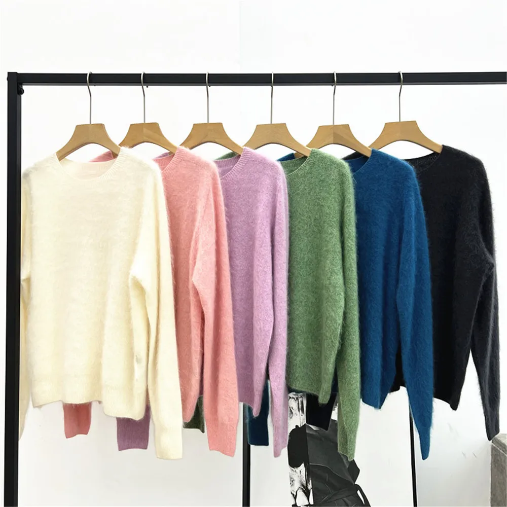 

25 Autumn/Winter New Women's Cashmere Blend Pullover, Round Neck raglan Long Sleeved Solid Color Knitted Sweater
