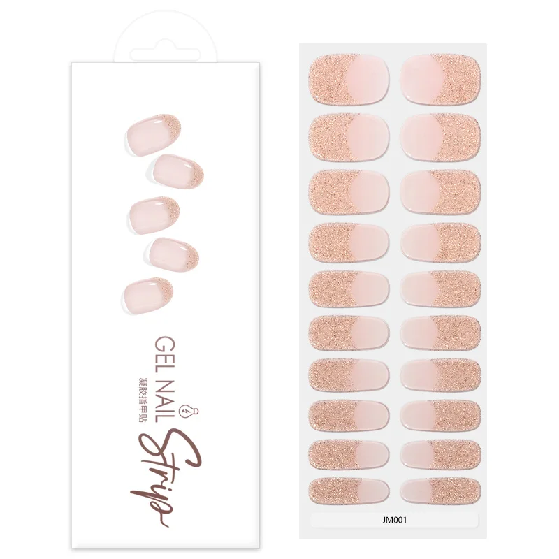 20 Tips Semi-cured Gel Nail Strips Self Adhesive Stickers DIY Nail Manicure Gel Nail Wraps Decals Need Dry Under UV Light