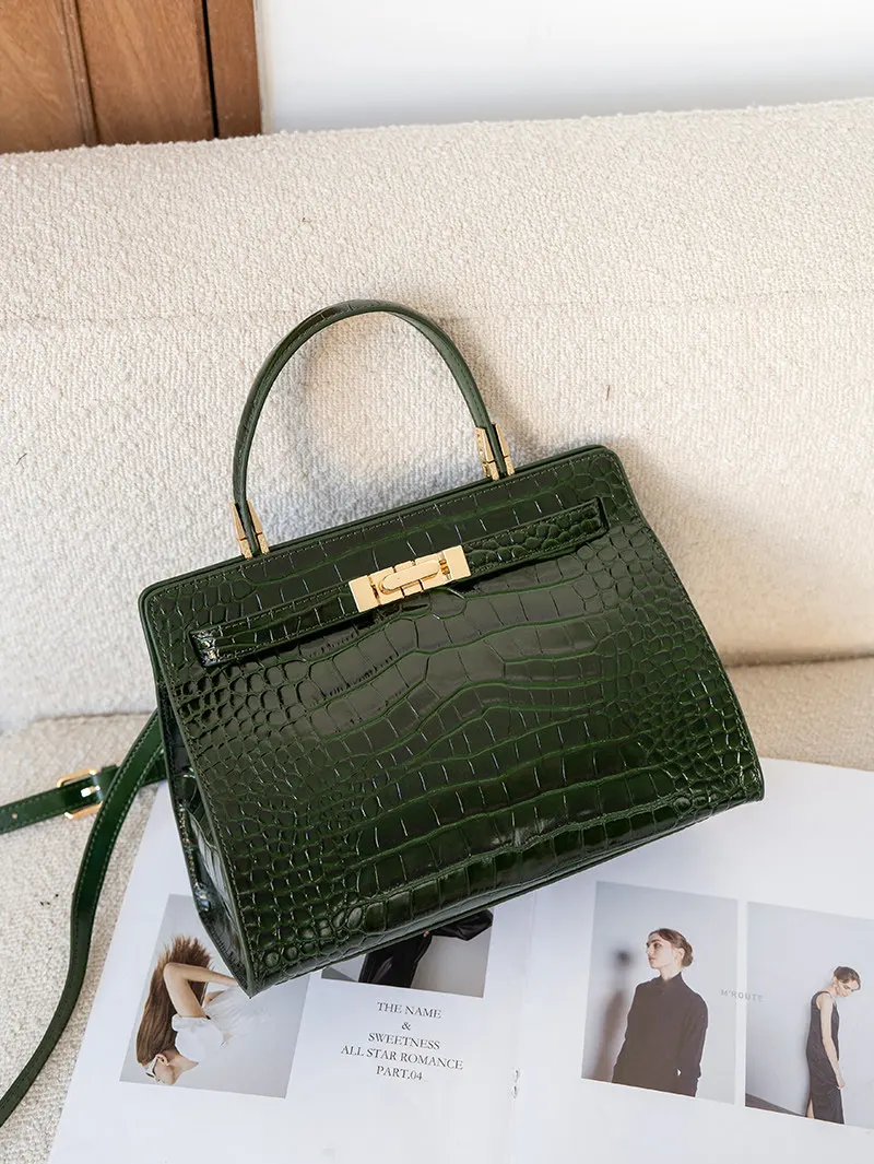 Bolso de mano con estampado de piel de cocodrilo para mujer, de la marca Aidrani, con solapa de cuero genuino, bolso de hombro de diseño para el trabajo, la oficina, fiestas y el uso diario.