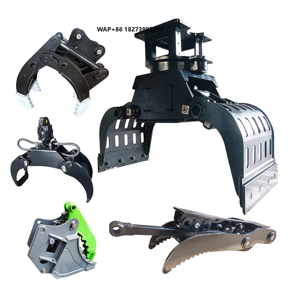Mini Excavator Hydraulic 360° Rotating Log Grapple Stone Sorting Grab Bucket Attachment