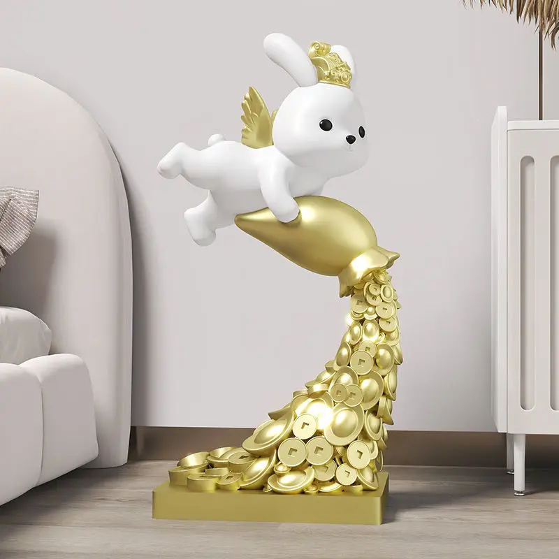 Fortune Rabbit Floor Ornament Large Decor Next To Living Room TV Cabinet Office Housewarming Gifts