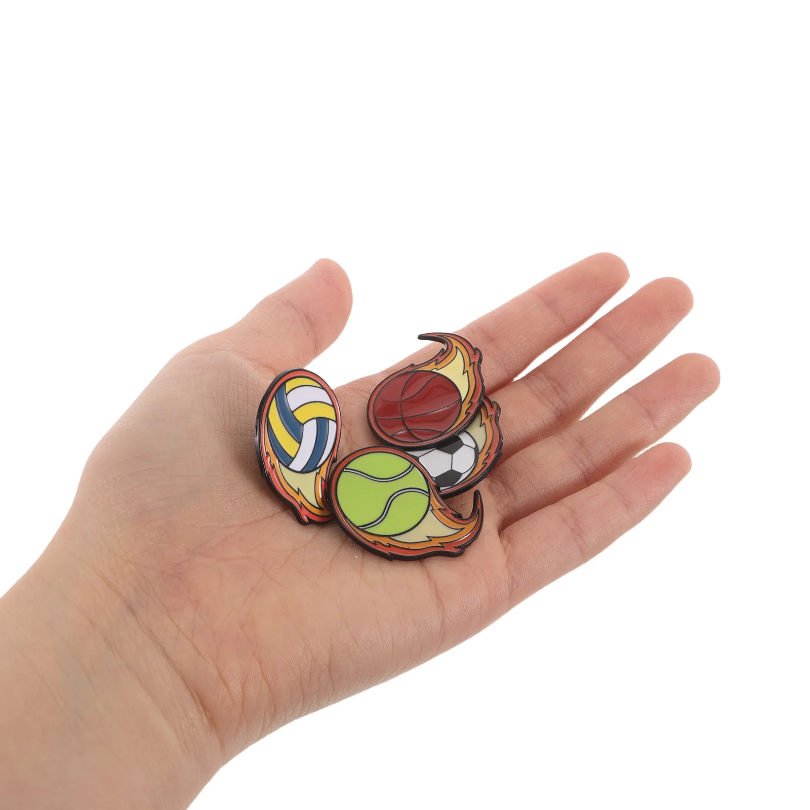 8Pcs Sports Ball Lapel Pins Set Basketball Soccer Volleyball Tennis Flame Design Alloy Badge Button Pin for Backpack Jacket