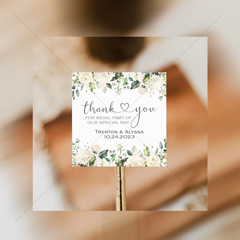 Square Wedding Sticker Custom Logo for Thank You Stickers Birthdays Personalize Design Label Gift Box Seal Sticker Self-adhesive