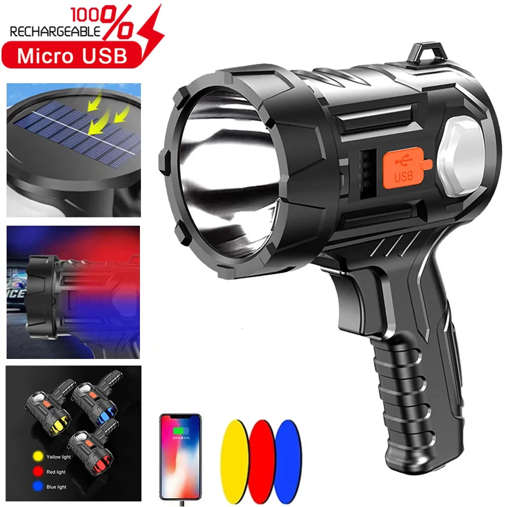 3000000LM Solar LED Spotlight Handheld Flashlight Super Bright Searchlight USA