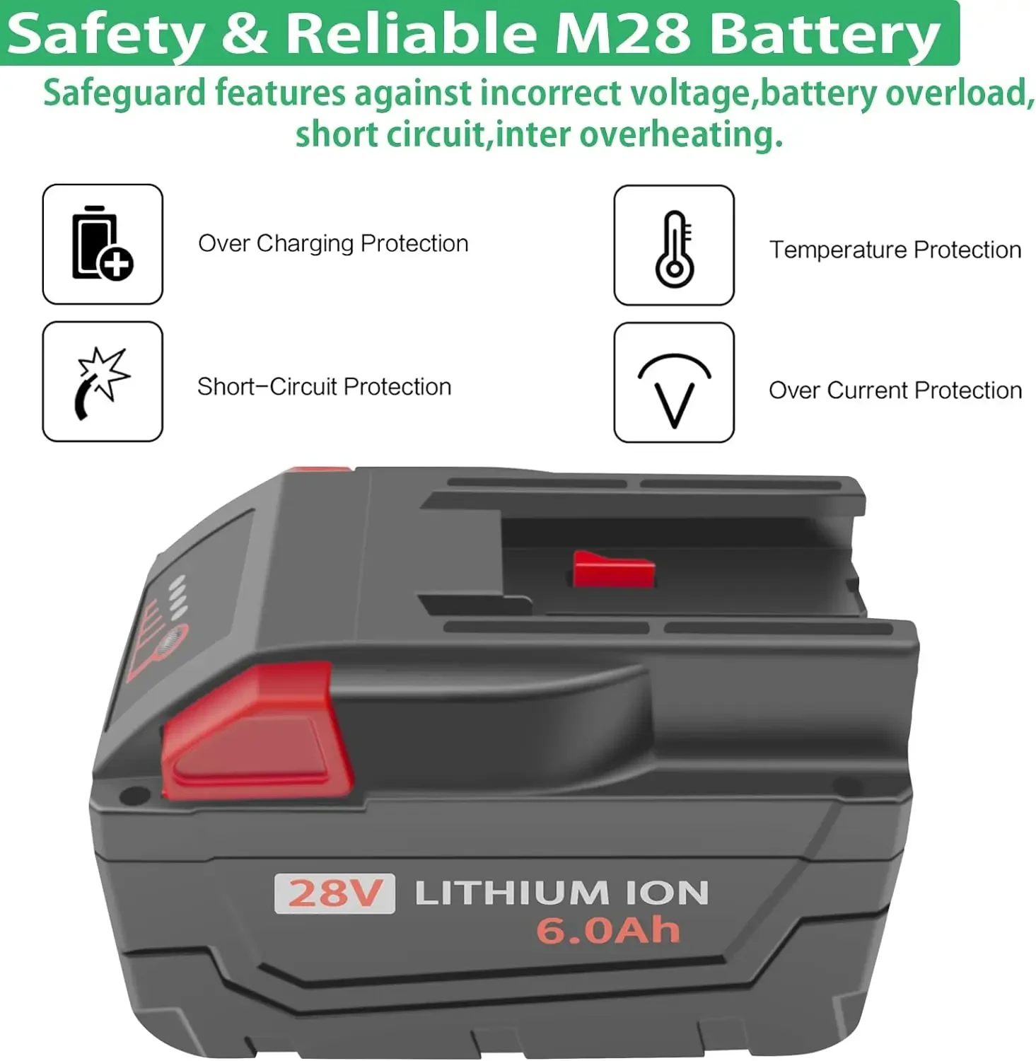 BMAD Upgraded 28V 6000mAh Replacement 48-11-2830 Battery for Milwaukee M28 V28 Cordless Battery with LED Charging Indicator