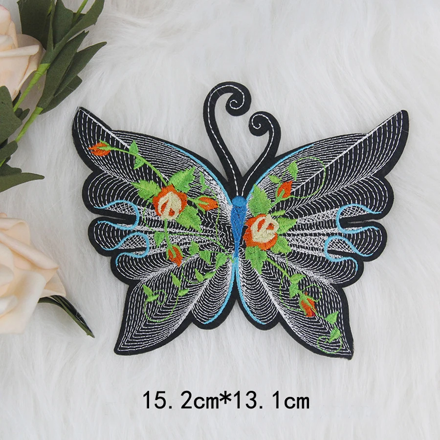 Embroidery Big Large Patches Heat Transfer Clothing Application Iron-on Stitch Stuff Sewing Thermo adhesive Applique Butterfly