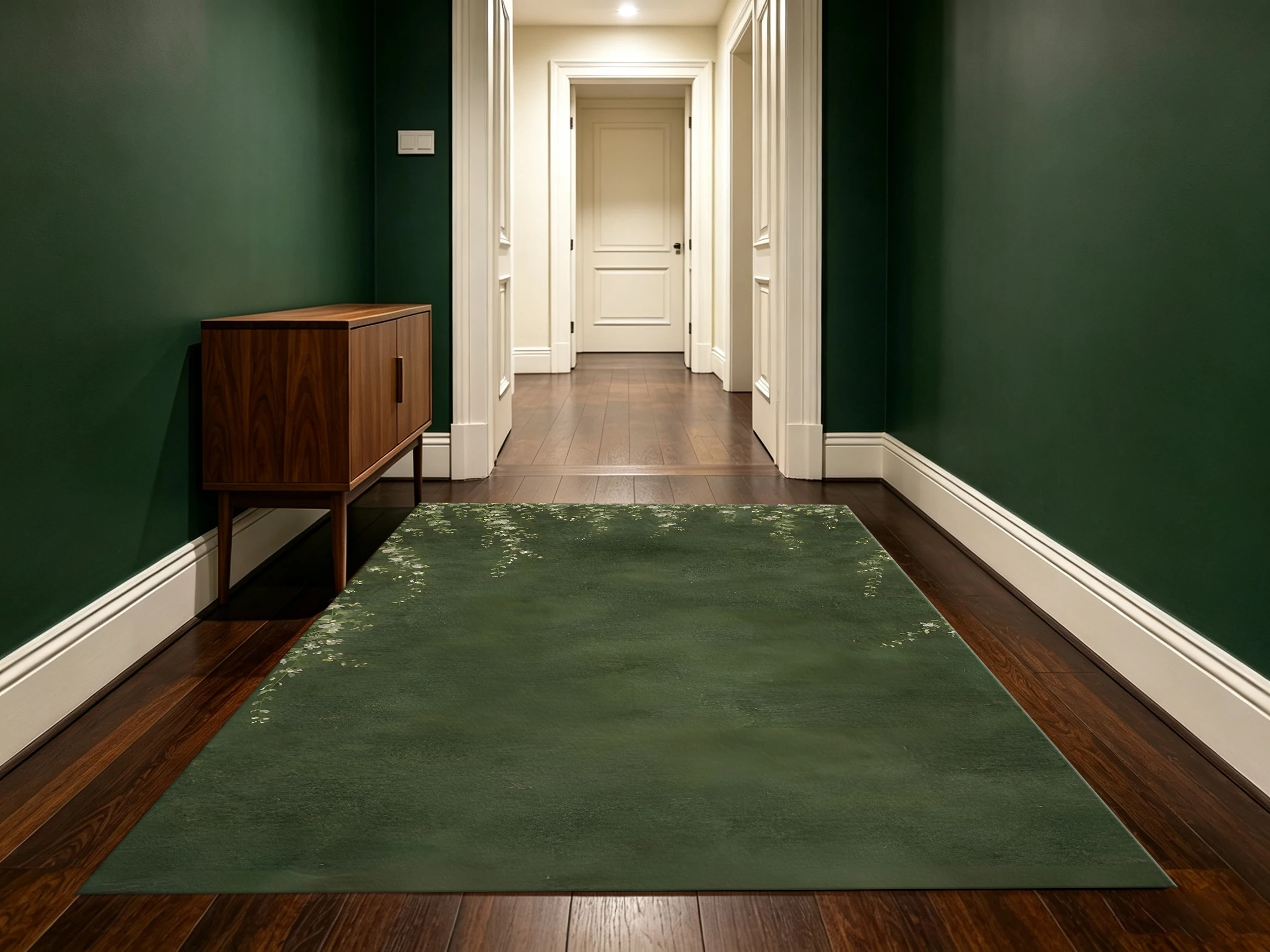2D Carpet with Dark Green Tree Shadow and Dappled Light Pattern in a Forest Soothing Style for Living Room and Coffee Table Area