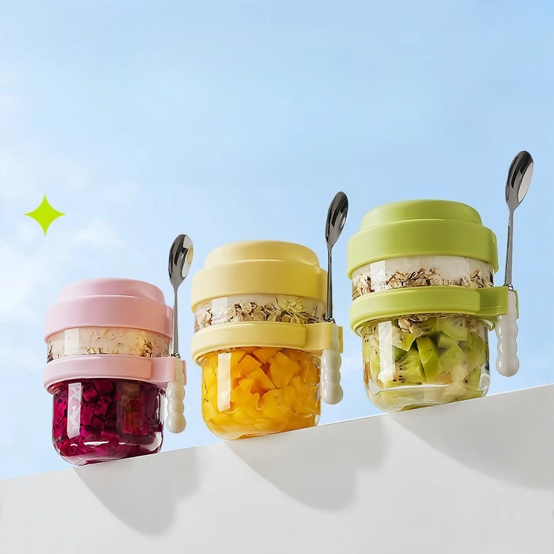 Overnight Oatmeal Cup Household Portable Breakfast Cup with Lid  Spoon Yogurt Sealed Milk Tall Appearance Level Milk Tea Cups