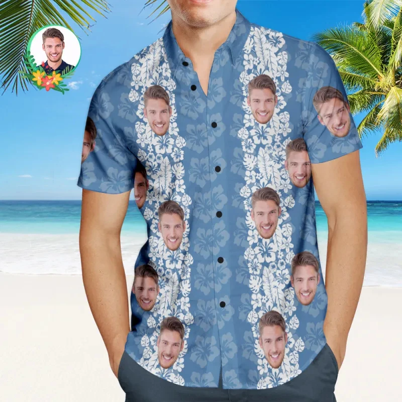 

Face Photo Plam Tree Shirts For Men Clothing Custom 3D Print Hawaii Beach Shirt Vintage Clothes Casual Lapel Short Sleeve Blouse