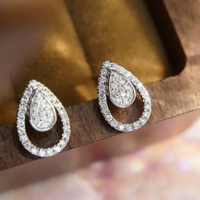 Huitan Fashionable Waterdrop Stud Earrings for Women Novel Hollow Design Piercing Accessories Charm Eternal Wedding Band Jewelry