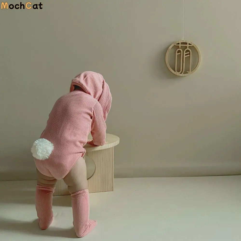 

Cotton Solid Rabbit Romper Sets Ribbed Texture 3 Pieces Set Baby Bodysuit Ear Hat Solid Color 3D Bunny Ear Easter Celebration