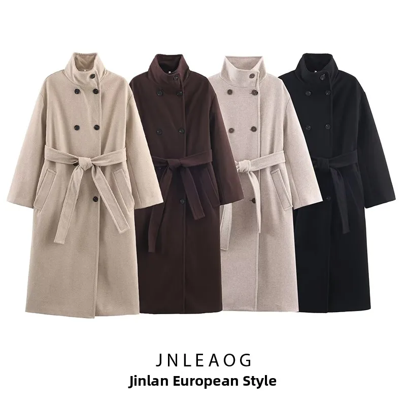 

JNLEAOG Autumn New Faion Loose High Collar Women's Coat Versatile Outerwear Street Sle Long Sve Polyester Fiber