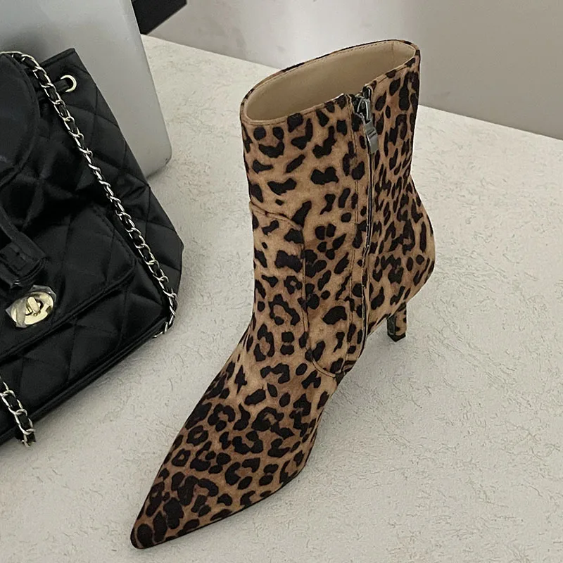 Autumn Winter Fashion Leopard print Footwear Women Ankle Boots With Heels Shoes Female Modern Ladies Short Boots Pumps Shoes