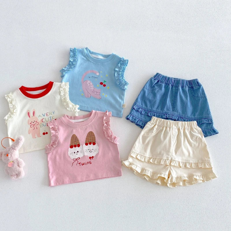 

Girl's Super Cute Cartoon 2026 New Summer Thin Round Neck Loose Cute Cat Printed T-shirt