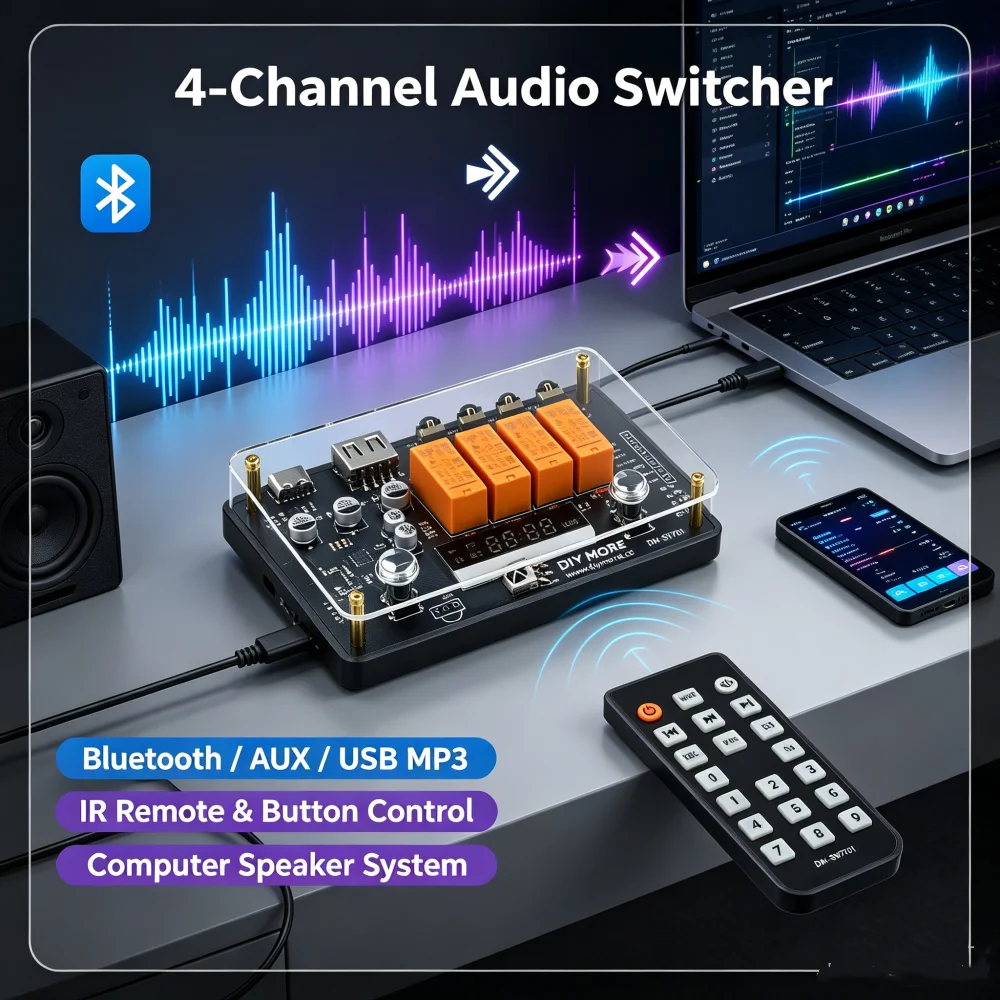 Dc 5v Aux 3.5mm Bluetooth Audio Switcher Module 4-in 1-out Channel Audio Type C Port Dm-sw701 Aux For Speakers Mp3 Tv Dvd