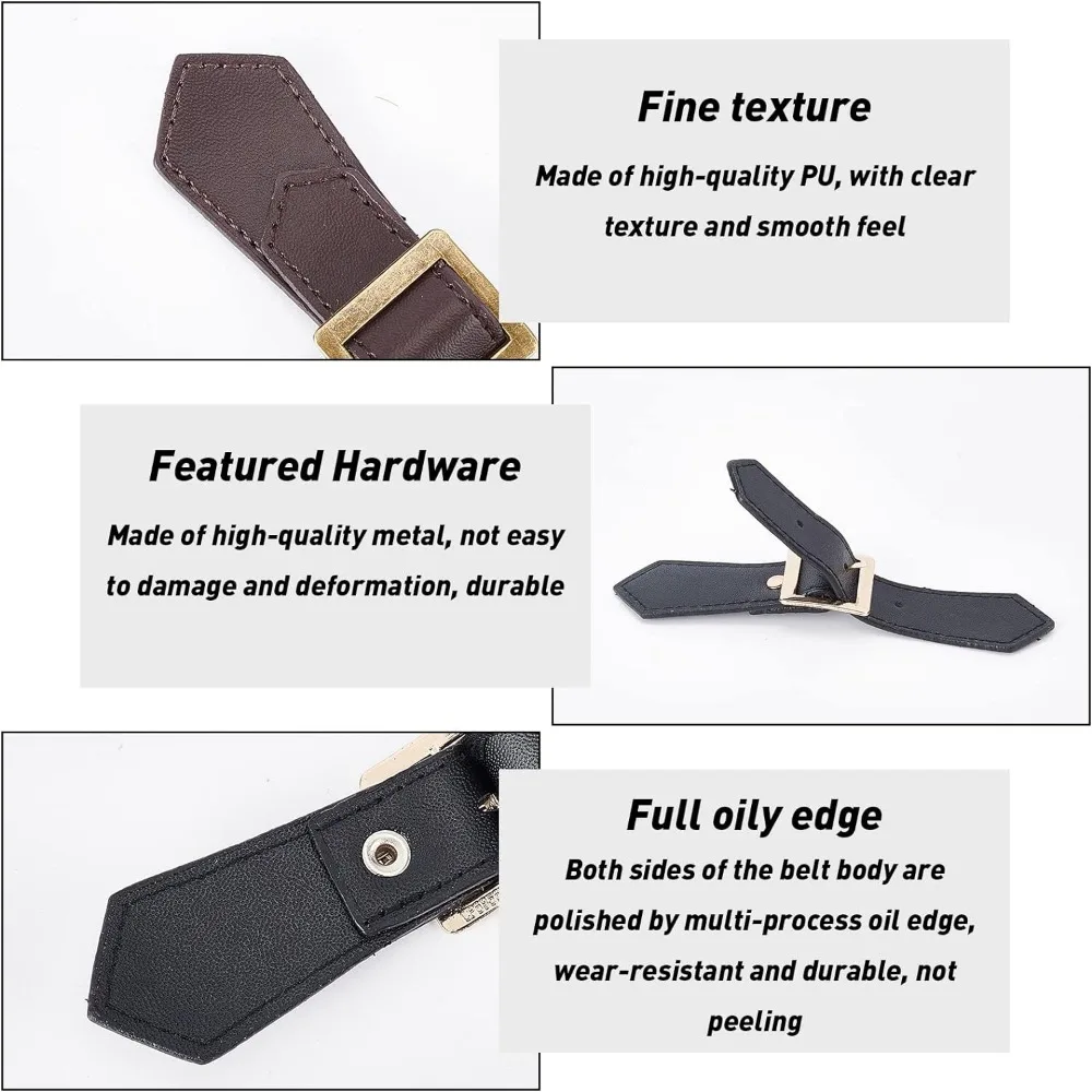 4 Sets Leather Sew-On Toggles Closures Black & Brown PU Leather Snap Toggle Sew On Duffle Jacket Buckle Metal Leather Clasp