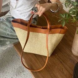 Summer Large Capacity Tote Bag Women Shoulder Bag Handmade Woven Bag Fresh Rural Handheld Grass Woven Women Bag