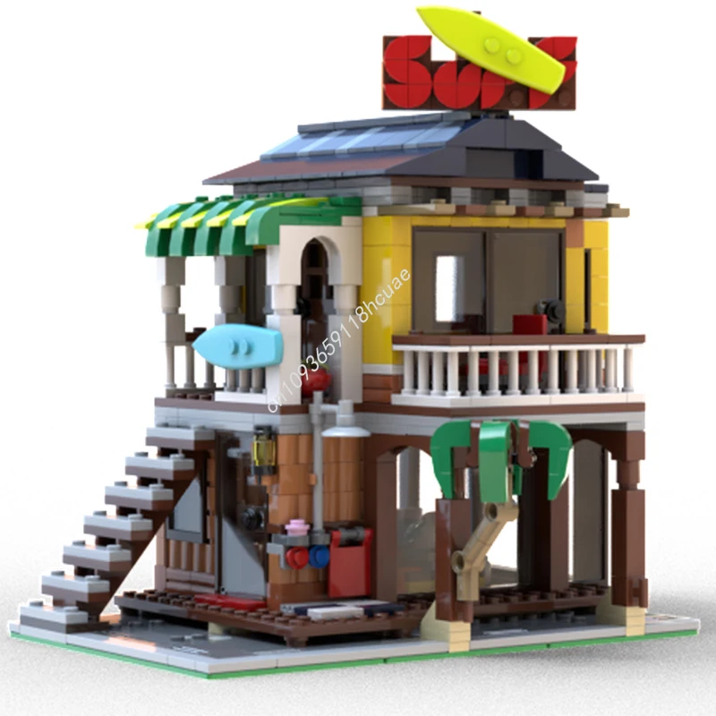 

633 шт. MOC серфер пляжный дом модульные здания строительные блоки решают проблему творчества подросток Рождественская игрушка в подарок