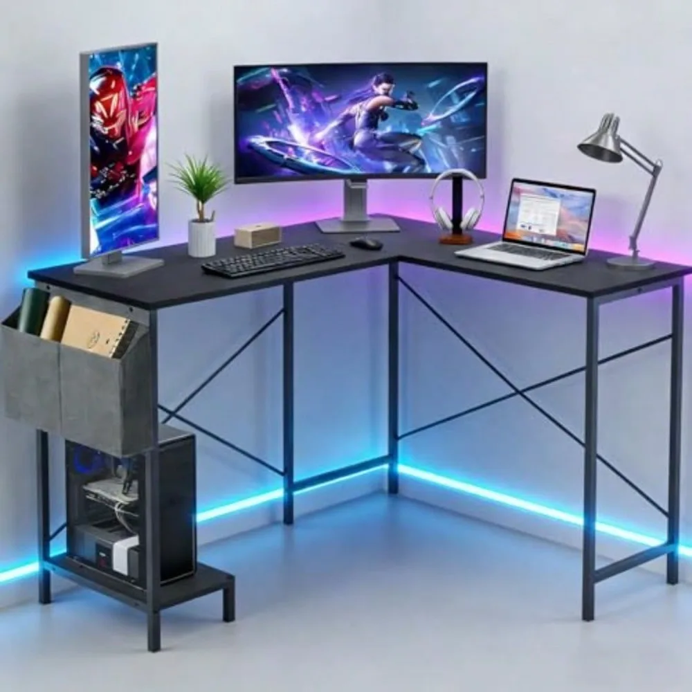 

L Shaped Desk 50 Inch Reversible Computer Desk Corner Gaming Table With CPU Stand And Storage Bag Sturdy Metal Frame