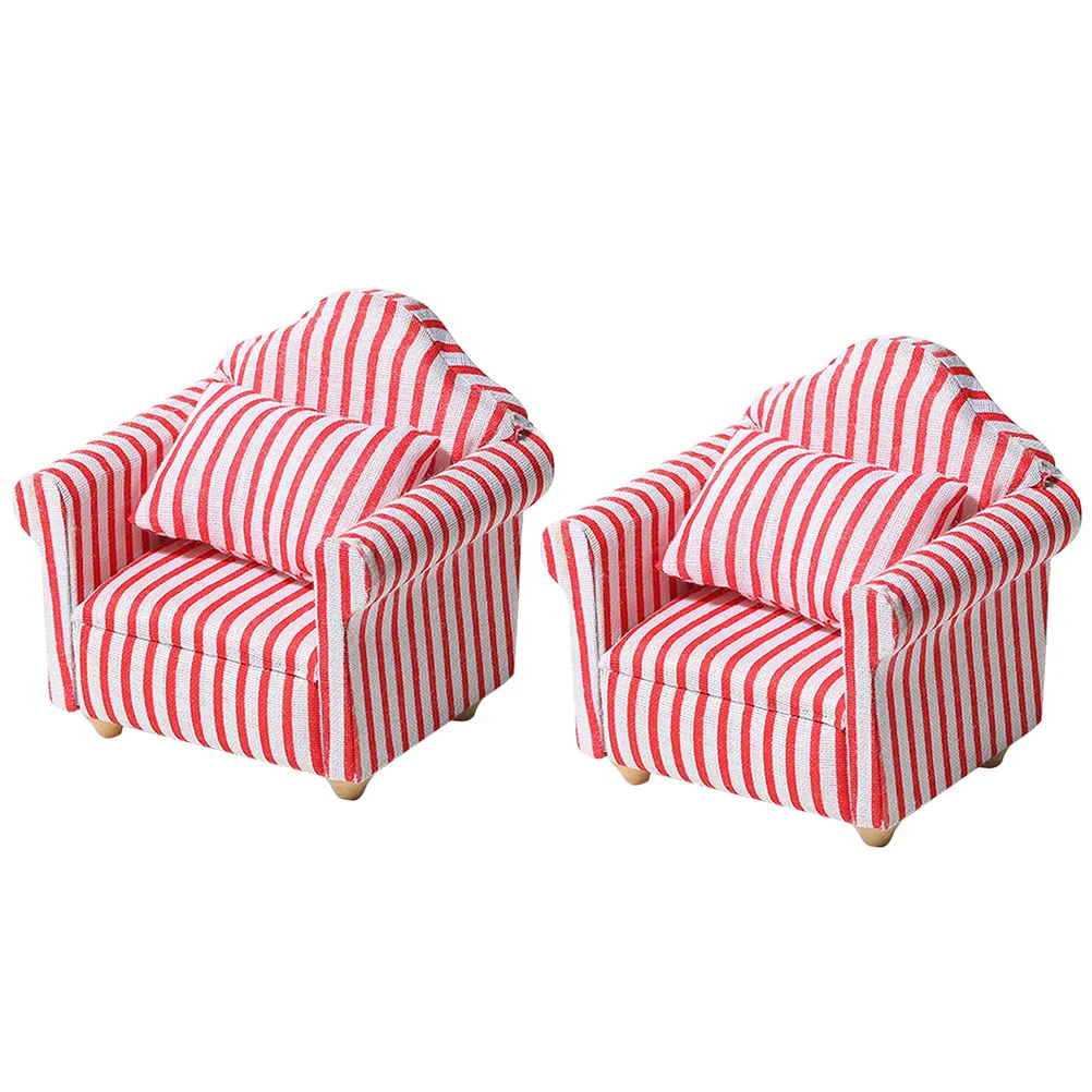 

2 Pcs Living Room Sofa Set Chairs 1 12 Scale Kids Toys Dollhouse Accessories Photo Props Miniature Furniture Stripe Baby