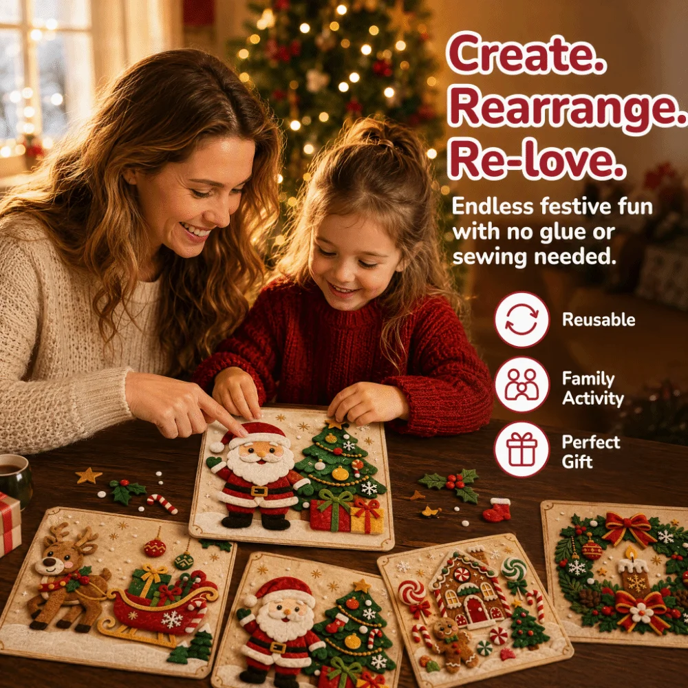 Hook and Loop Christmas Felt Art Kit Felt Pieces DIY Magic Christmas Craft Kit Holiday Design Felt Board Art Set