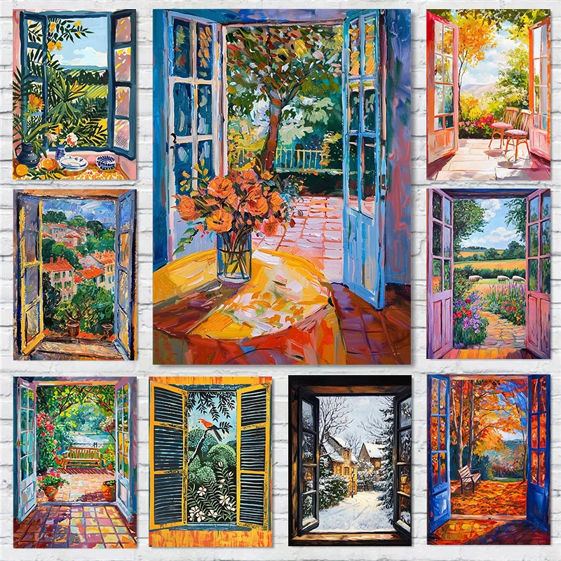 1pc frameless Canvas Painting Henri Matisse Style Open Window Landscape Poster Fauvism Prints Canvas Painting Wall Art Pictur