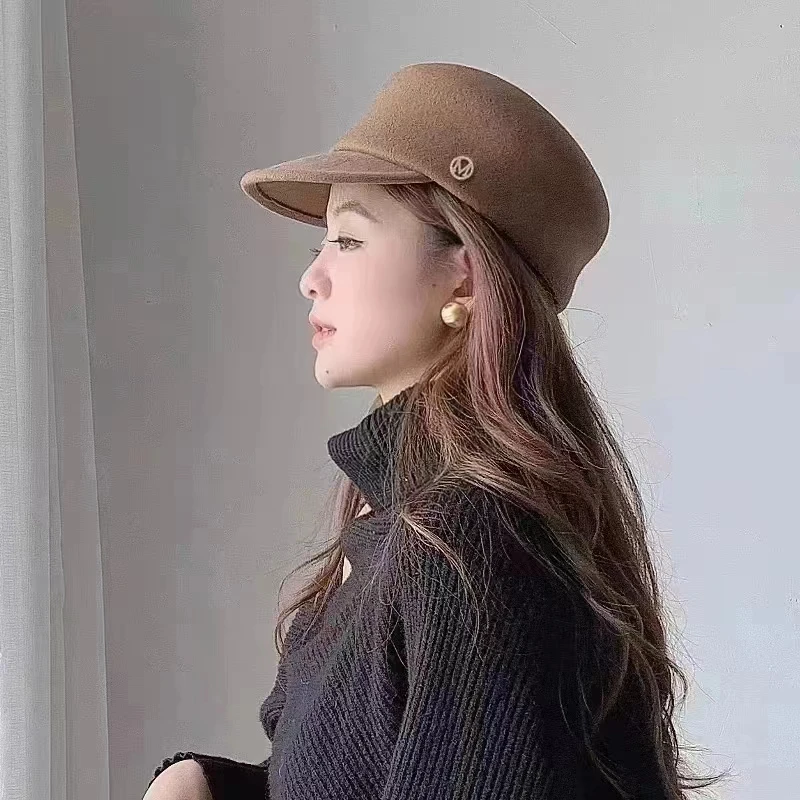 Japan Curved Eaves Wool Beret Women Autumn Winter Felt Fedora Black Painter Hat Female Warm Octagonal Hats Classics Walking Cap