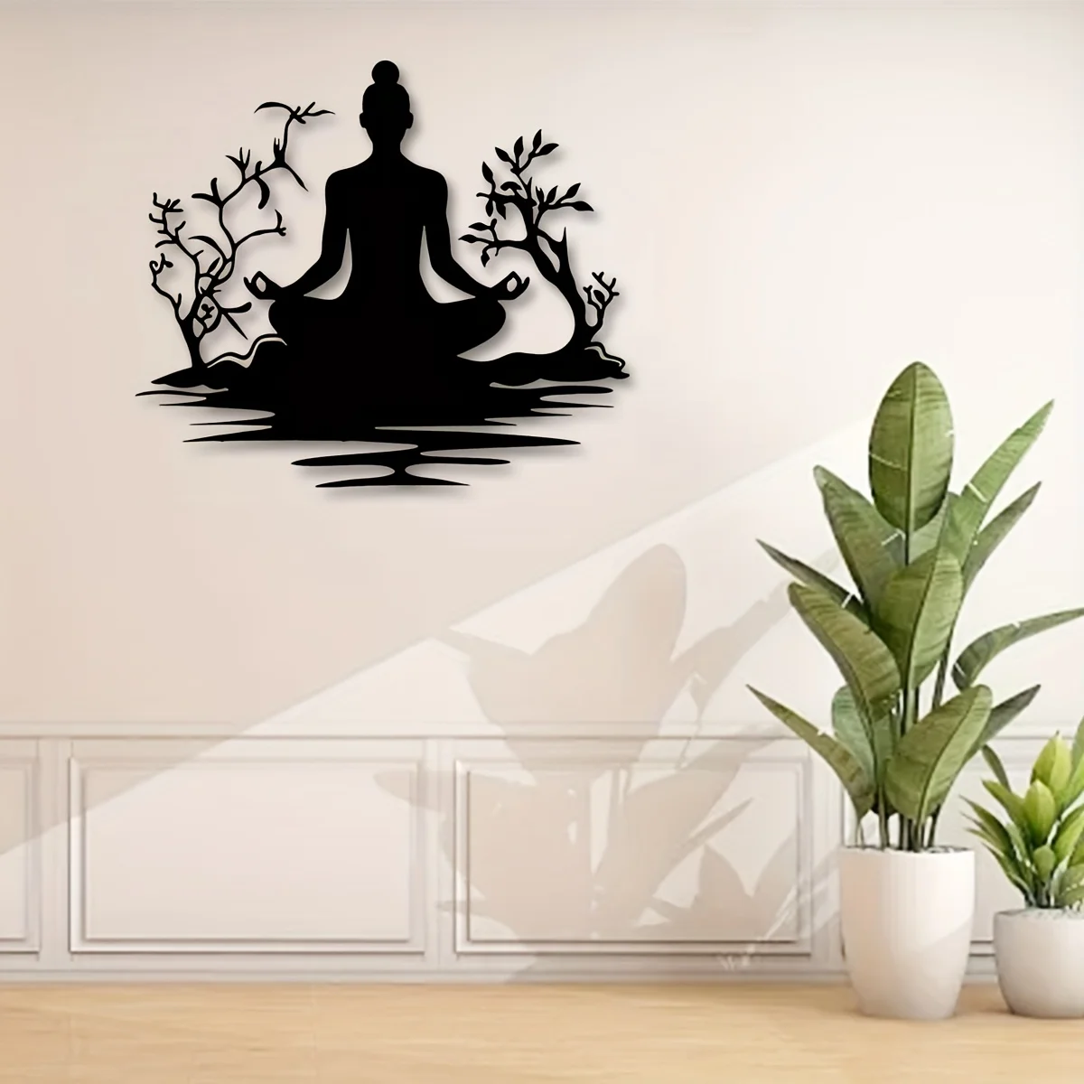 Metal Buddha Statue Wall Sculpture with Zen Tree Design - 5