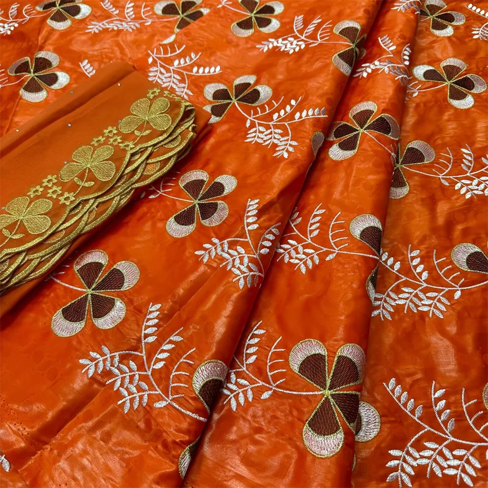 Beautiful African Bazin Riche Fabric African Lace Fabric 5+2 Yards Embroidery Lace Nigerian Lace Fabric Bazin Brode For Dress BZ