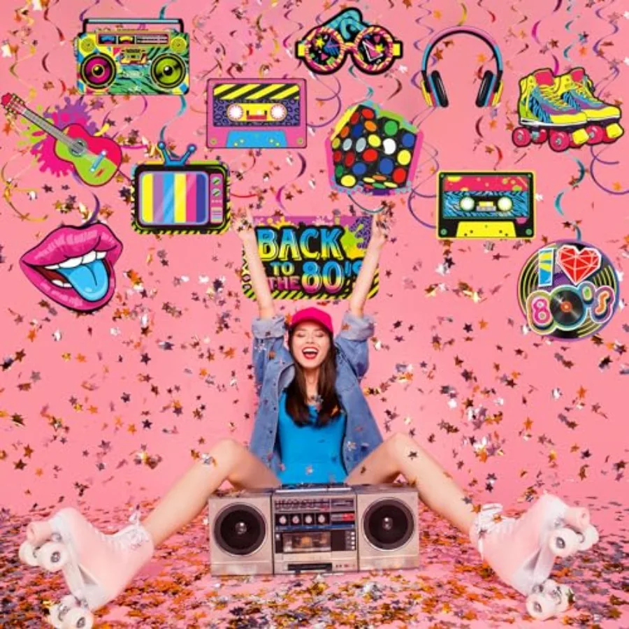 53 Pieces 80s Party Decorations Retro 1980s Hip Hop Party Hanging Swirls Ceiling Decor for Adults Back to The 80s 1980s Throwba