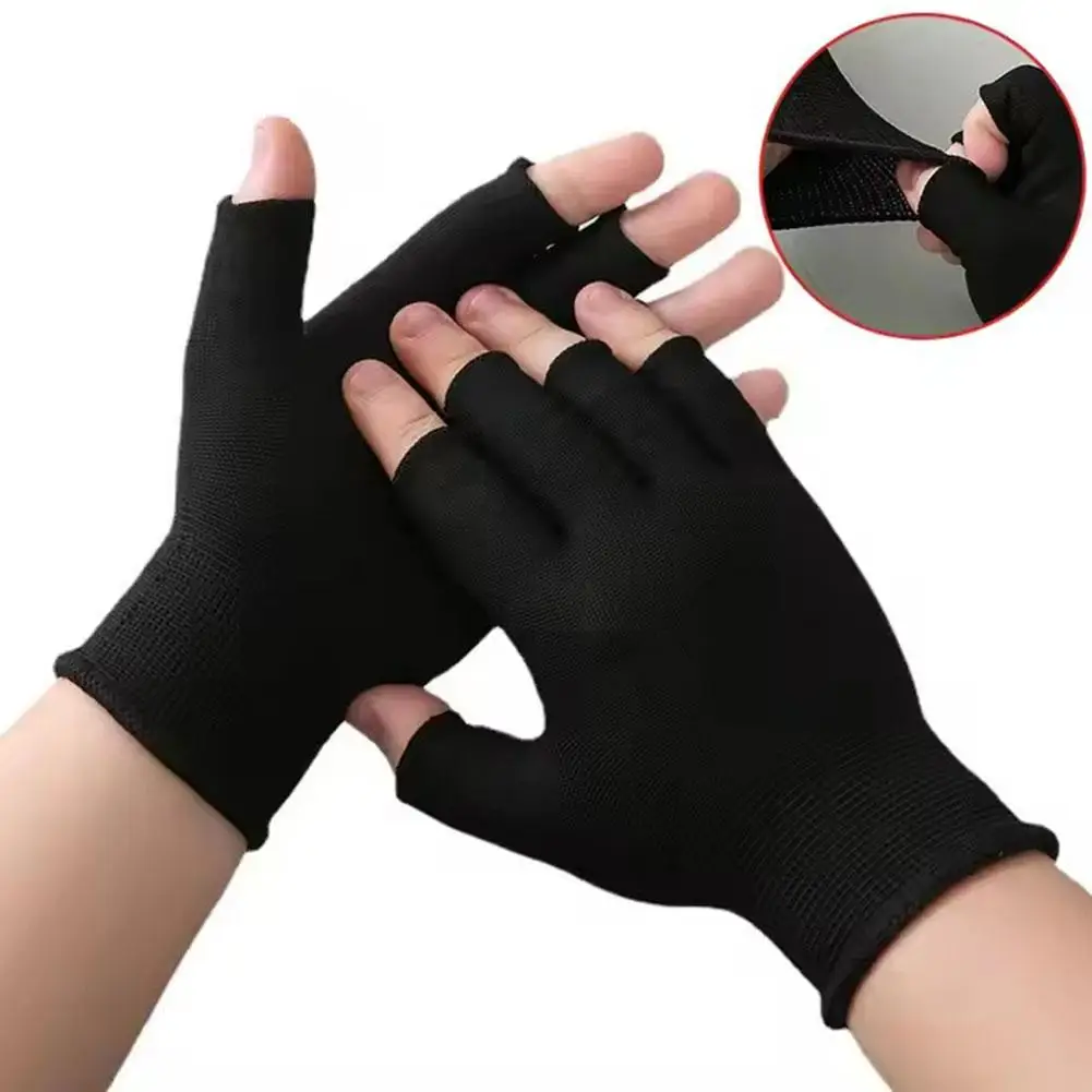 1 Pair of Black Wear-resistant Work Gloves for Women and Men Knitted Breathable Elastic Outdoor Protective Gloves