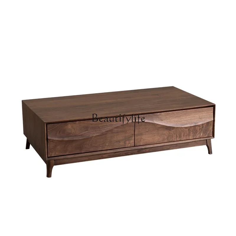 

North American black walnut coffee table household living room storage rectangular tea table