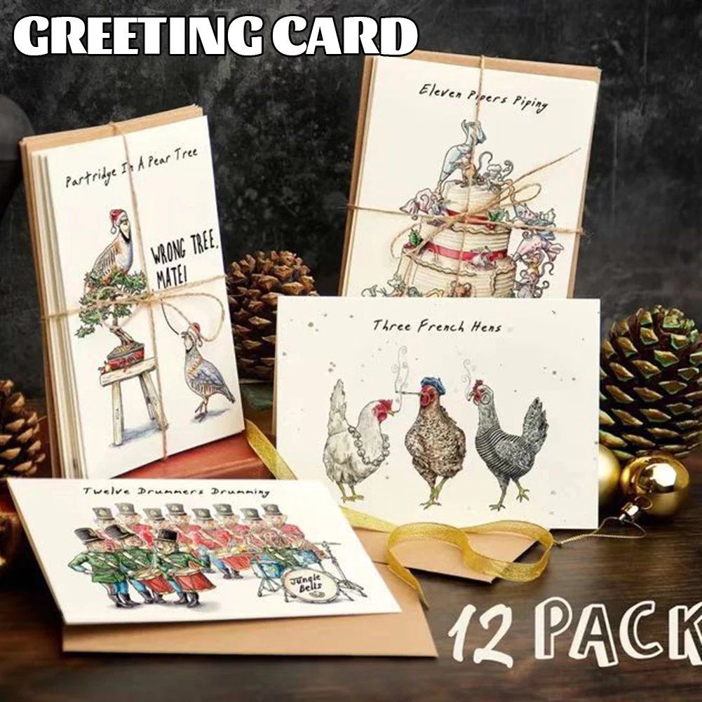 Christmas Greeting Card Attractive Cartoon 12 Days Countdown Greeting Card for Christmas Festive Season E2S