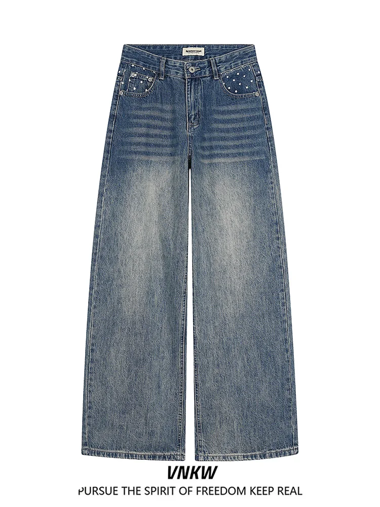 

Американские ретро-джинсы прямого кроя для мужчин и женщин, свободные, широкие, повседневные, универсальные, струящиеся, для города, длинные брюки