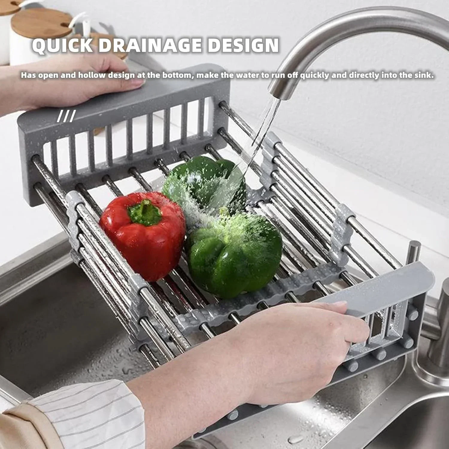 Retractable Drain Basket Stainless Steel Kitchen Dish Rack Vegetable and Fruit Sink Storage Basket Multifunctional Drain Rack