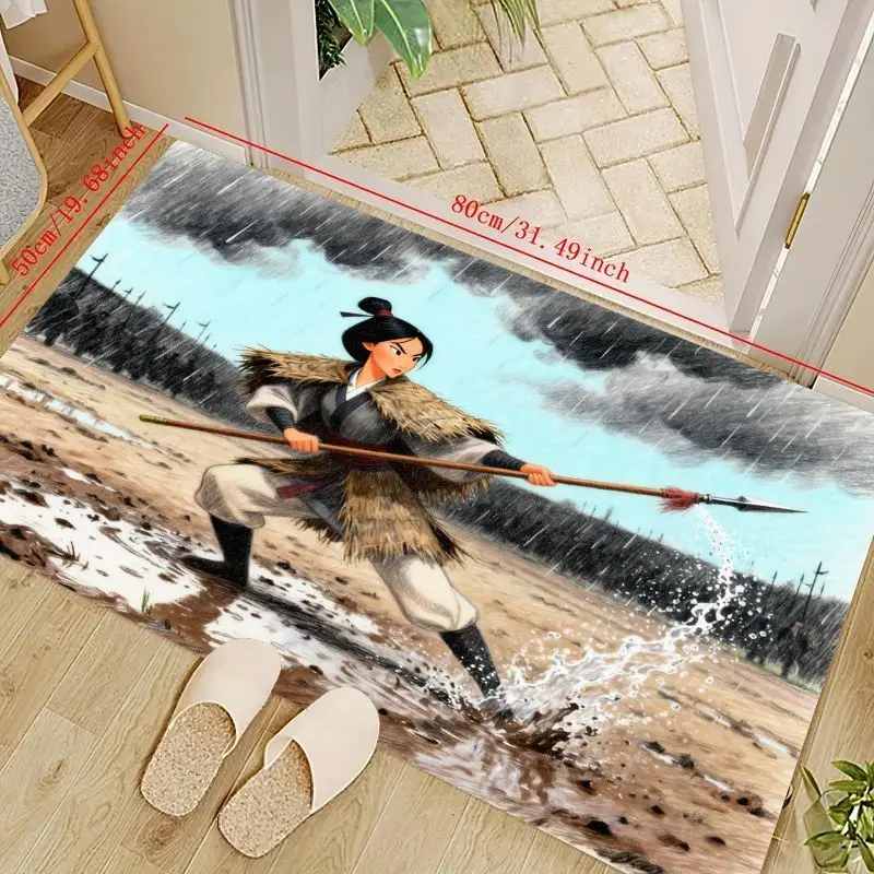 

1 шт. Disney Mulan Warrior Princess напольный коврик 50x80 см (19,68x31,49 дюйма), противоскользящий моющийся коврик с рисунком аниме «Храбрый геройская» для