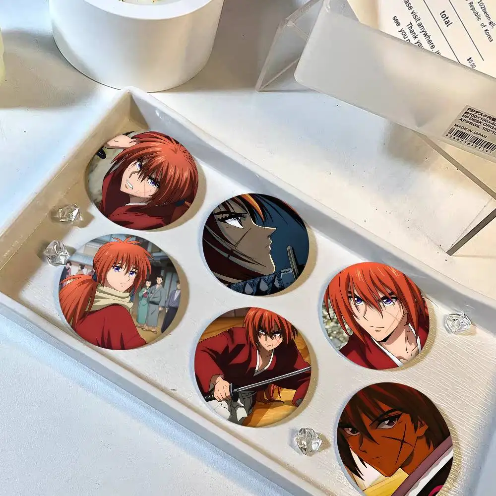 1pc Anime Rurouni Kenshin Cartoon Style Badge Brooches On Backpack Decoration Round Enamel Pins For Accessorys