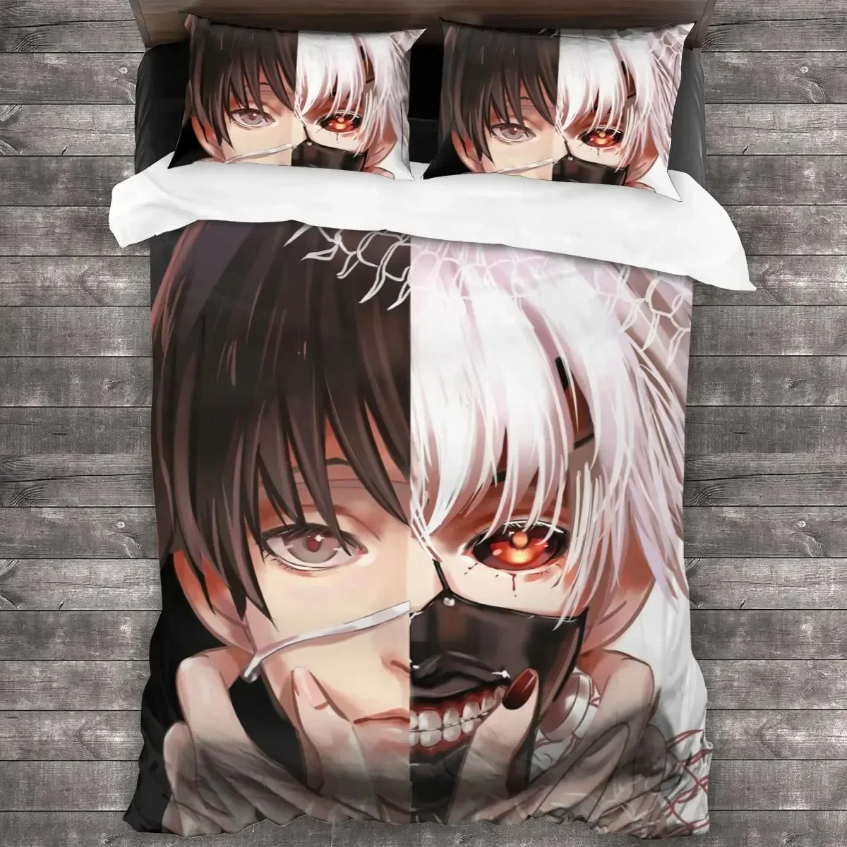Conjunto de Cama Tokyo Ghoul 2014, Tamanhos Solteiro, Casal, Queen e King, Conjuntos de Capa de Edredom para Quarto de Adolescente, Impressão 3D Anime para Homens e Mulheres