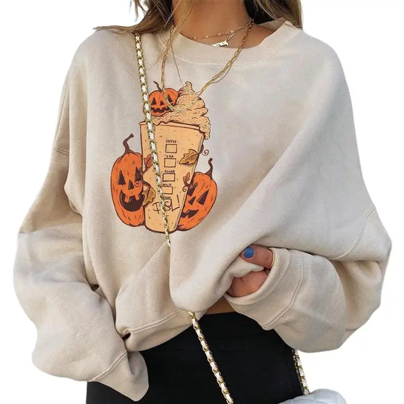 Loween Pumpkin Long Face Sweat à capuche femme longue Sve Sweatshirt Collection hiver confortable Polyester Crew Ne pull