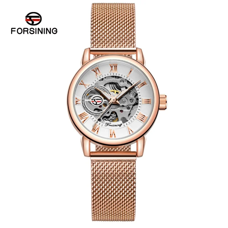 FORSINING 099L Fashionable and Elegant Hollow Out New Manual Chain Mechanical Watch Rose Gold Women's Luxury Watch montre femme